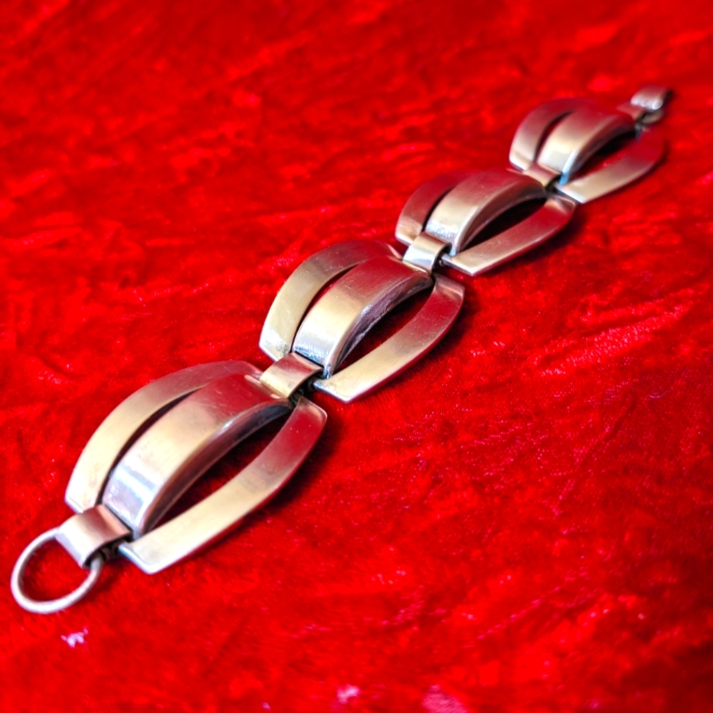 VTG 60s Rebajes Modernist MCM Copper Chunky Link Bracelet 7.5”